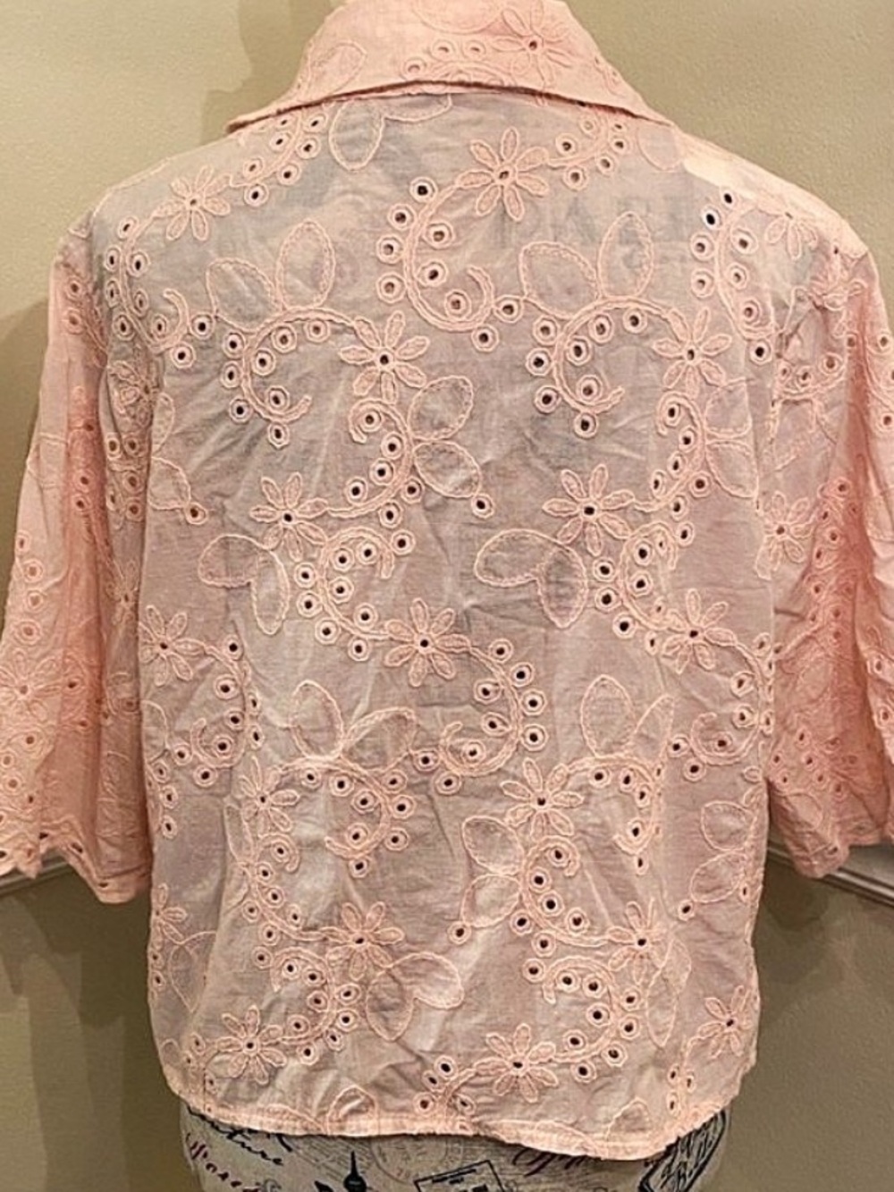Astrid Made in Italy Pink Eyelet Embroidered Cotton Blouse Size L Floral - Picture 10 of 10